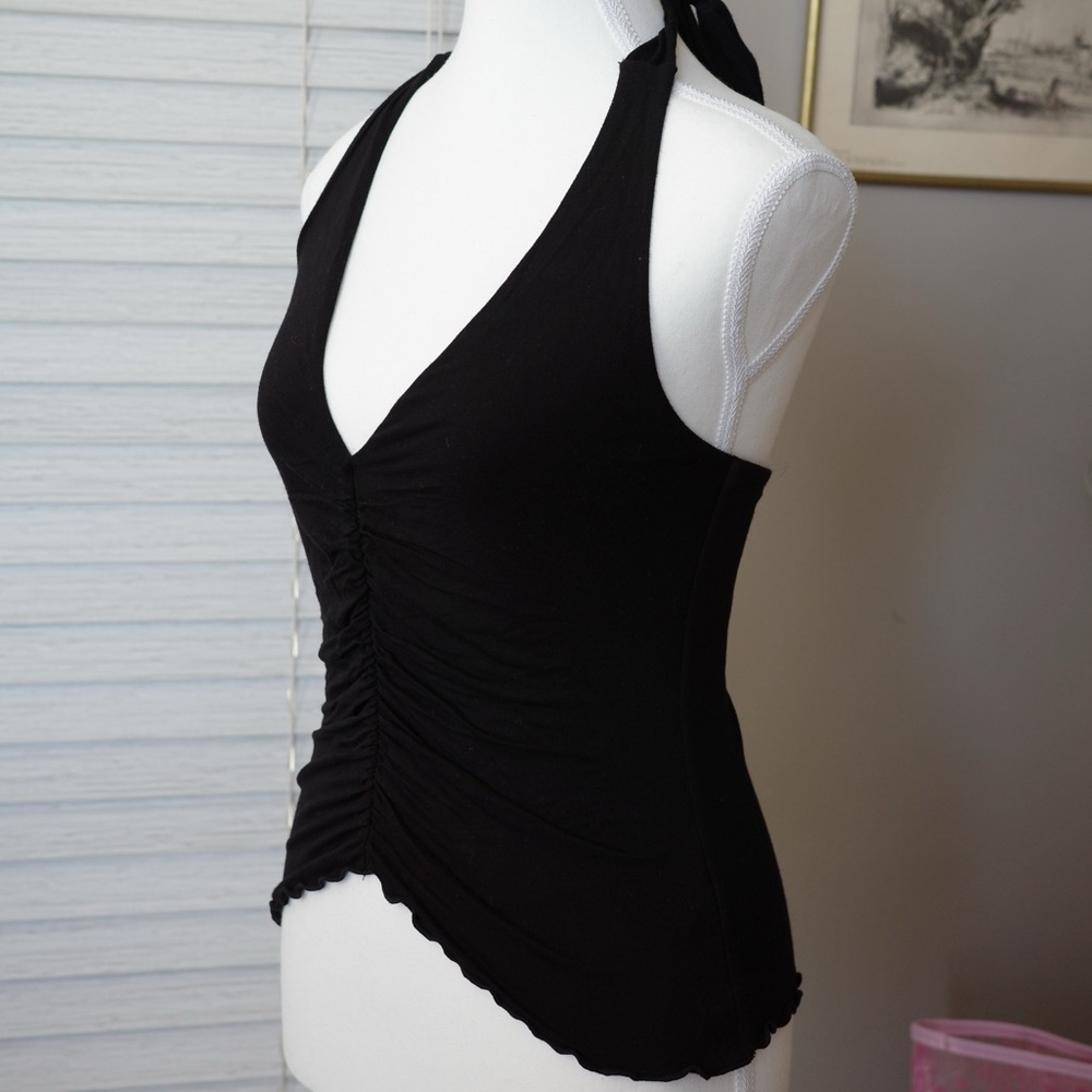 Dynamite Black Halter Top With Ruched Detailing